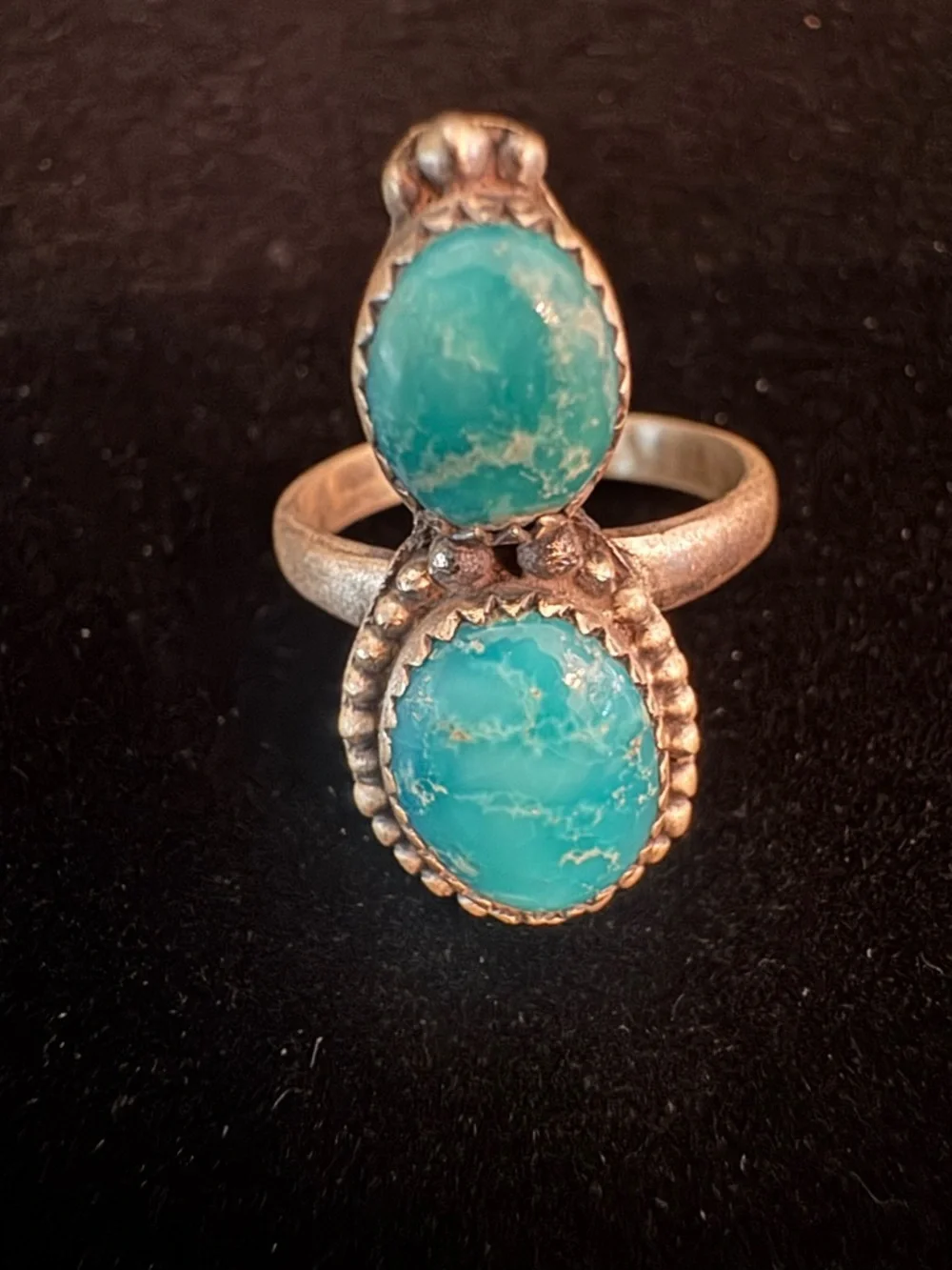 Turquoise Double Oval Sterling silver Ring‎ - Native made